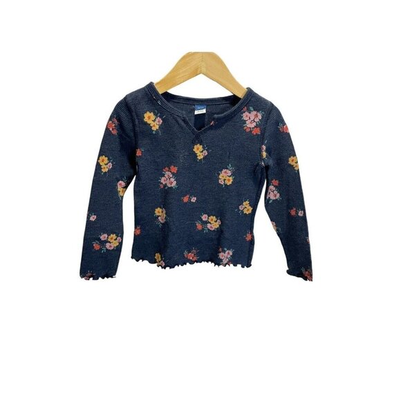 Old Navy Other - Old Navy Blue Floral Waffle Knit Top Girls Size XS 5  Long Sleeve Shirt